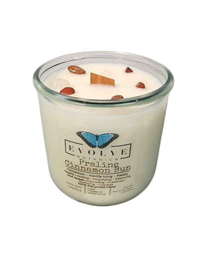 Rocks Candle - Praline Cinnamon Bun (Wood Wick Red Jasper &amp; Clear Quartz Gemstone Soy Candle)