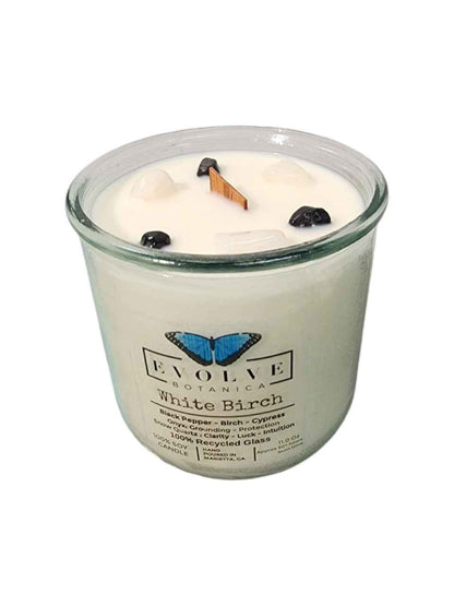 Rocks Candle - White Birch (Wood Wick Snow Quartz &amp; Onyx Gemstone Soy Candle)