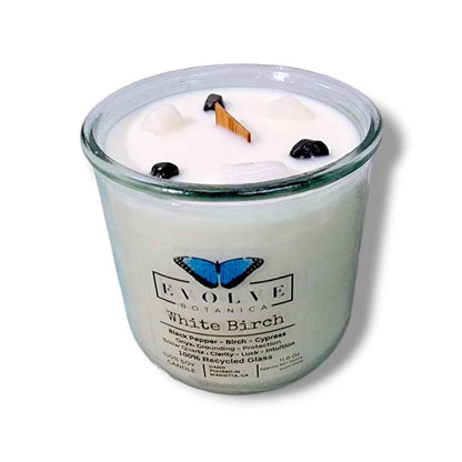 Rocks Candle - White Birch (Wood Wick Snow Quartz &amp; Onyx Gemstone Soy Candle)