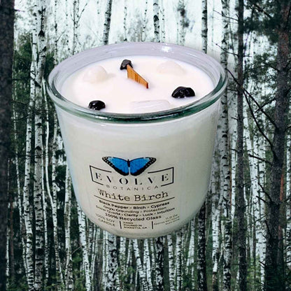 Rocks Candle - White Birch (Wood Wick Snow Quartz &amp; Onyx Gemstone Soy Candle)