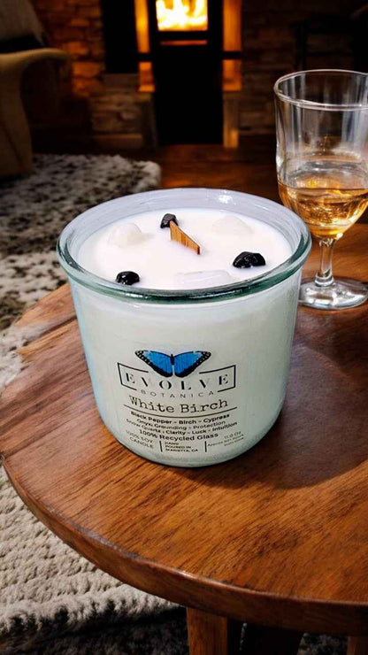 Rocks Candle - White Birch (Wood Wick Snow Quartz &amp; Onyx Gemstone Soy Candle)