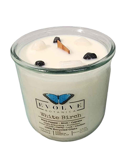 Rocks Candle - White Birch (Wood Wick Snow Quartz &amp; Onyx Gemstone Soy Candle)