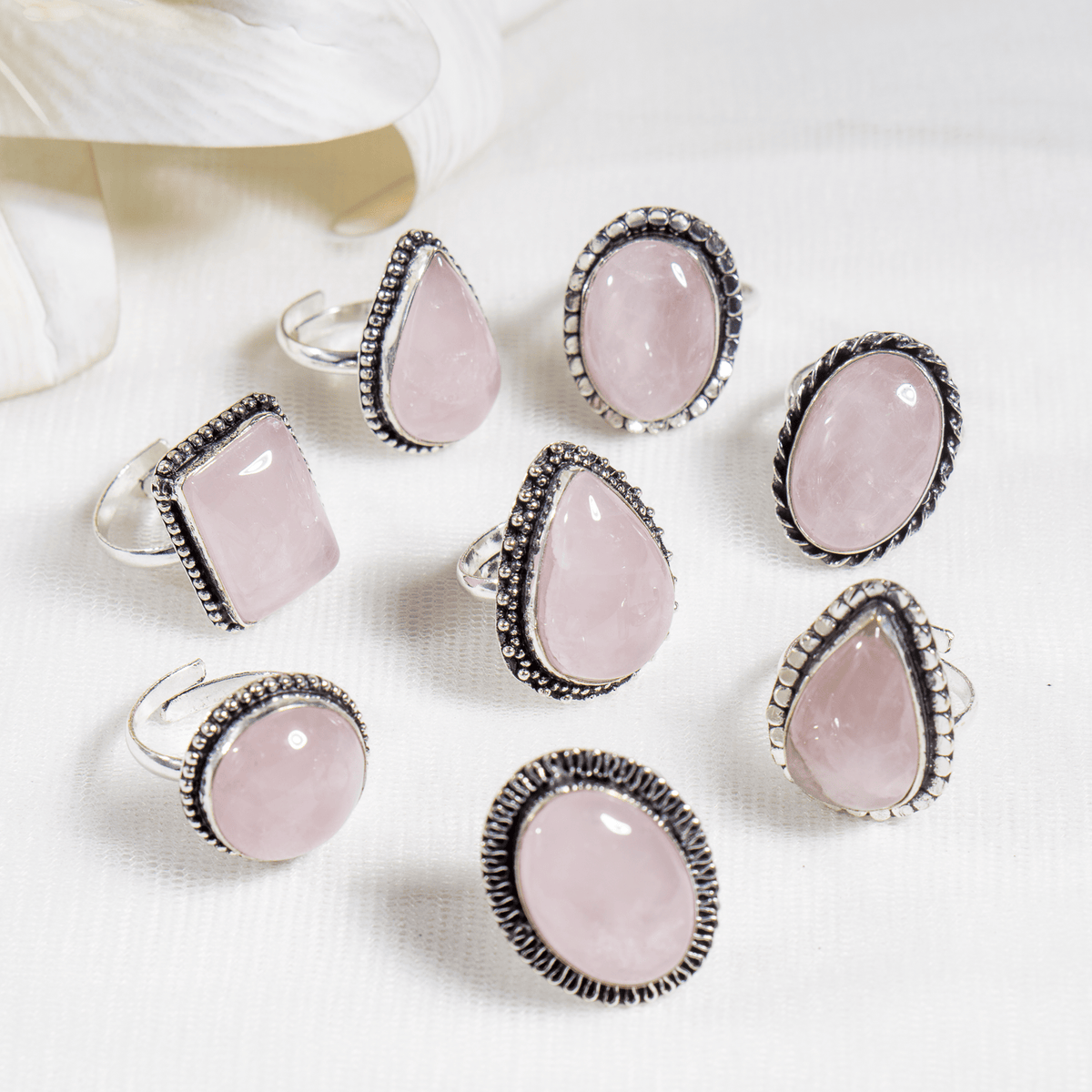 Rose Quartz rings – Gemstone rings Natural Crystal Healing Jewelry Collection  DestGlow