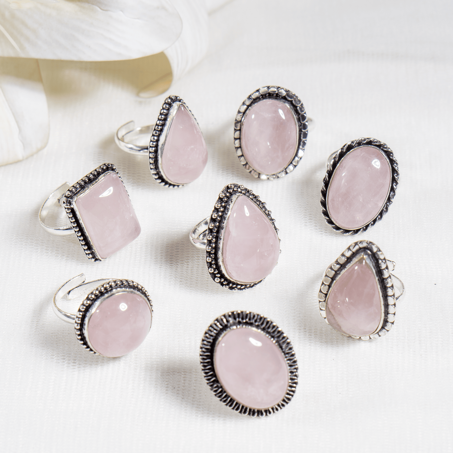 Rose Quartz rings – Gemstone rings Natural Crystal Healing Jewelry Collection  DestGlow