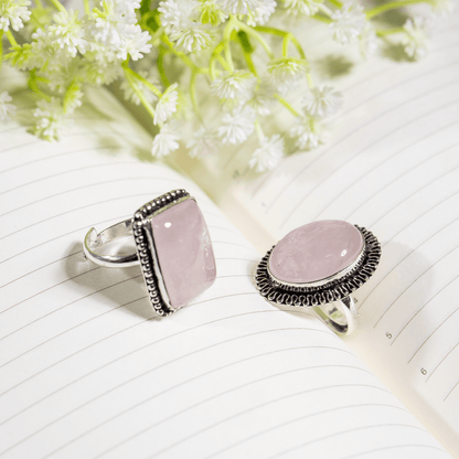 Rose Quartz rings – Gemstone rings Natural Crystal Healing Jewelry Collection  DestGlow