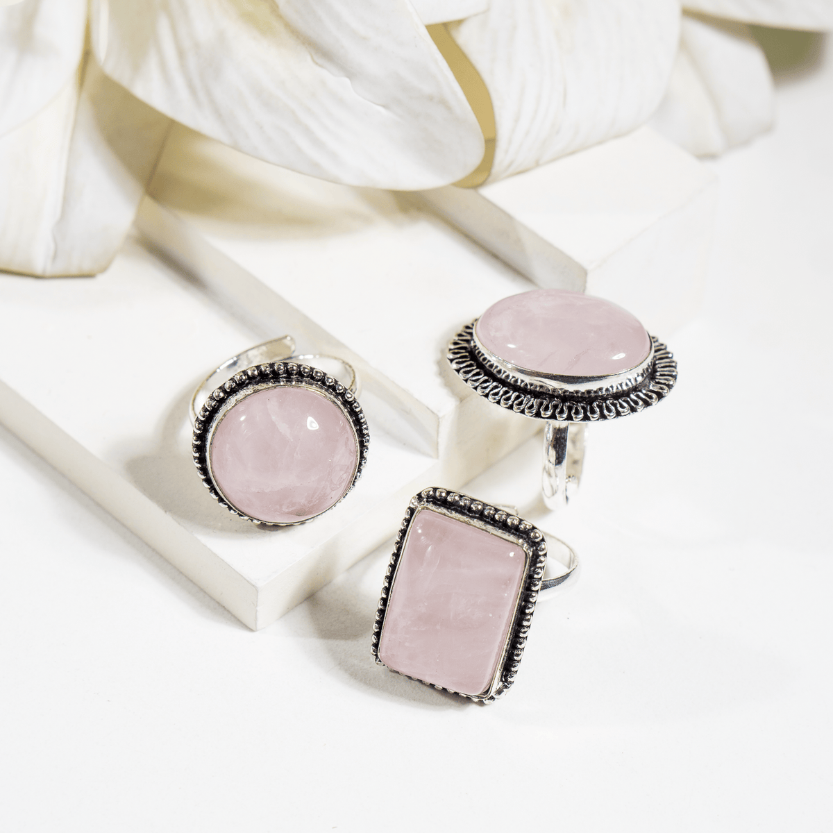 Rose Quartz rings – Gemstone rings Natural Crystal Healing Jewelry Collection  DestGlow