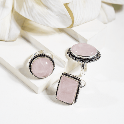 Rose Quartz rings – Gemstone rings Natural Crystal Healing Jewelry Collection  DestGlow