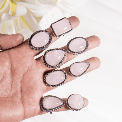 Rose Quartz rings – Gemstone rings Natural Crystal Healing Jewelry Collection  DestGlow