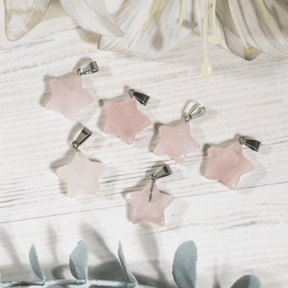 Rose Quartz Star Pendant Necklace – Natural Crystal Gemstone Jewelry  DestGlow