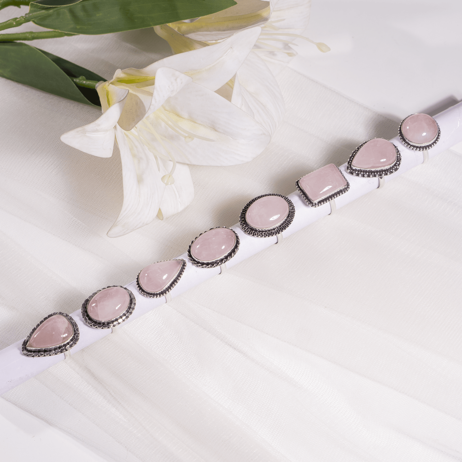 Rose Quartz rings – Gemstone rings Natural Crystal Healing Jewelry Collection  DestGlow