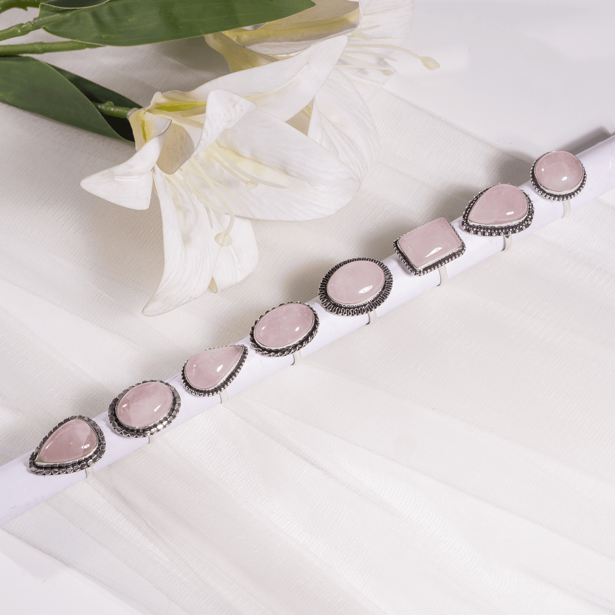 Rose Quartz rings – Gemstone rings Natural Crystal Healing Jewelry Collection  DestGlow