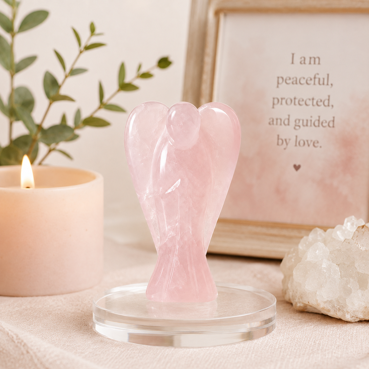 Rose Quartz Crystal Angel Pocket Guardian  DestGlow
