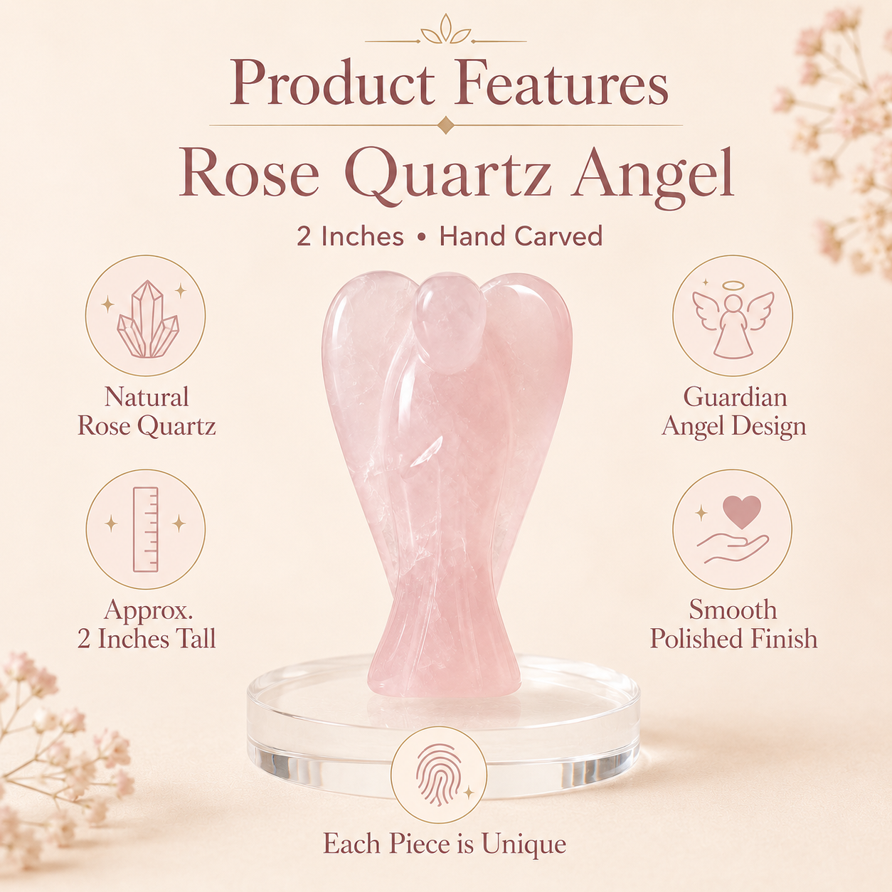 Rose Quartz Crystal Angel Pocket Guardian  DestGlow