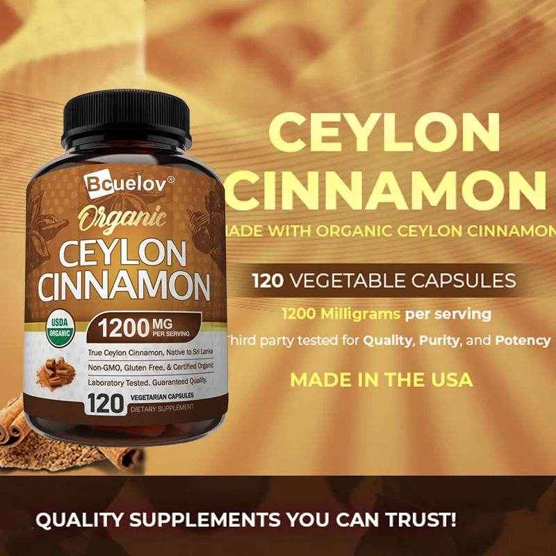 Organic Ceylon Cinnamon Supplement 1200mg - Supports Healthy Blood Sugar Levels and Promotes Heart Health, Antioxidants