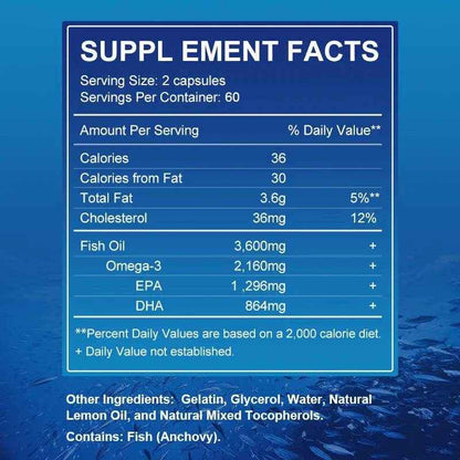 Omega 3 Fish Oil Dietary Supplement with DHA EPA to Support Eyes, Heart, Brain and Immune System