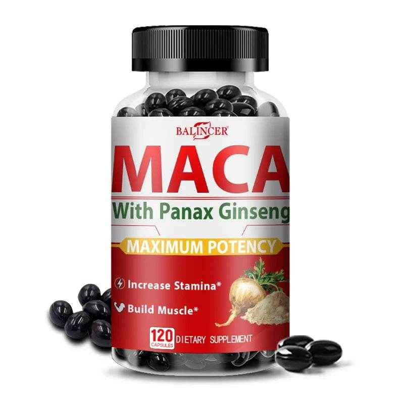 Maca Root + Ginseng Extract Supplement - Performance, Muscle Building, Energy, 120 Vegetarian Capsules