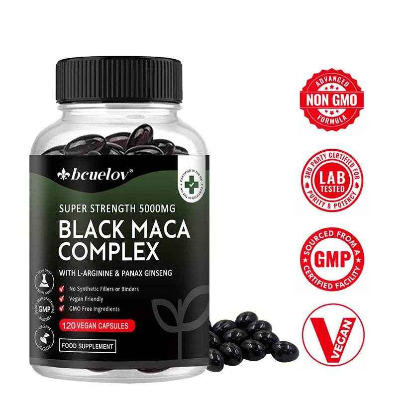 Black Maca &amp; Ginseng Complex, Supports Energy, Muscle, Endurance, Mood, Focus, 120 Vegan Capsules