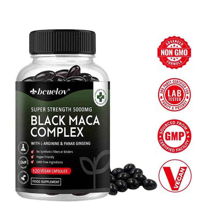 Black Maca &amp; Ginseng Complex, Supports Energy, Muscle, Endurance, Mood, Focus, 120 Vegan Capsules