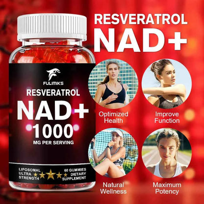 NAD+ Resveratrol Supplement Gummies - High Absorption, Energy Supplement, Daily Energy &amp; Skin Support  - 60 Gummies