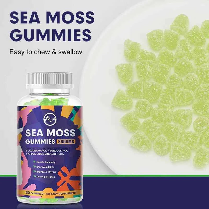 Sea Moss Gummies - 60 Gummies - Made with Bladderwrack &amp; Burdock Root - Seamoss Supplement for Thyroid, Energy, Immune Support