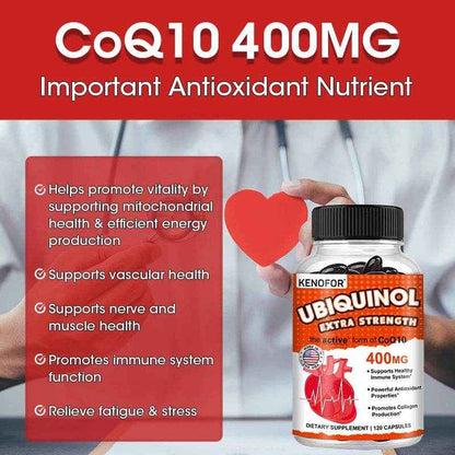 Coenzyme Q10 400 mg Softgel Antioxidant - Excellent absorbency, active form for heart, immune and skin health