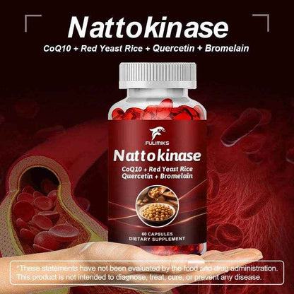 Nattokinase Capsules with CoQ10 - Red Yeast Rice - Quercetin -Bromelain, Brain Health and Normal Blood Flow