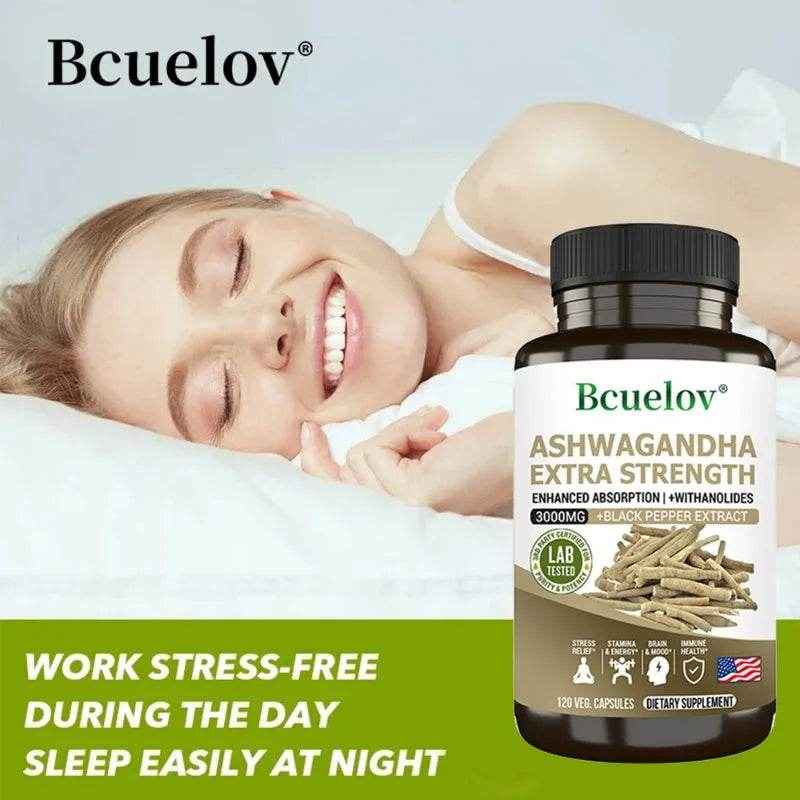 Ashwagandha Extract 3000 mg Root Anti-Stress Anxiety Supplement - Supports Better Sleep, Mood, Energy, 120 Capsules