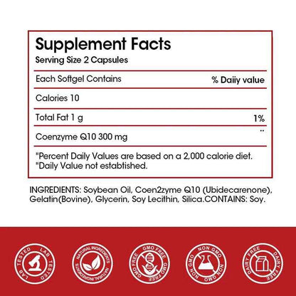 CoQ10 300mg Super 3x Absorption, Antioxidant, Good for Heart Health and Energy Production, Coenzyme Q10 Supplement