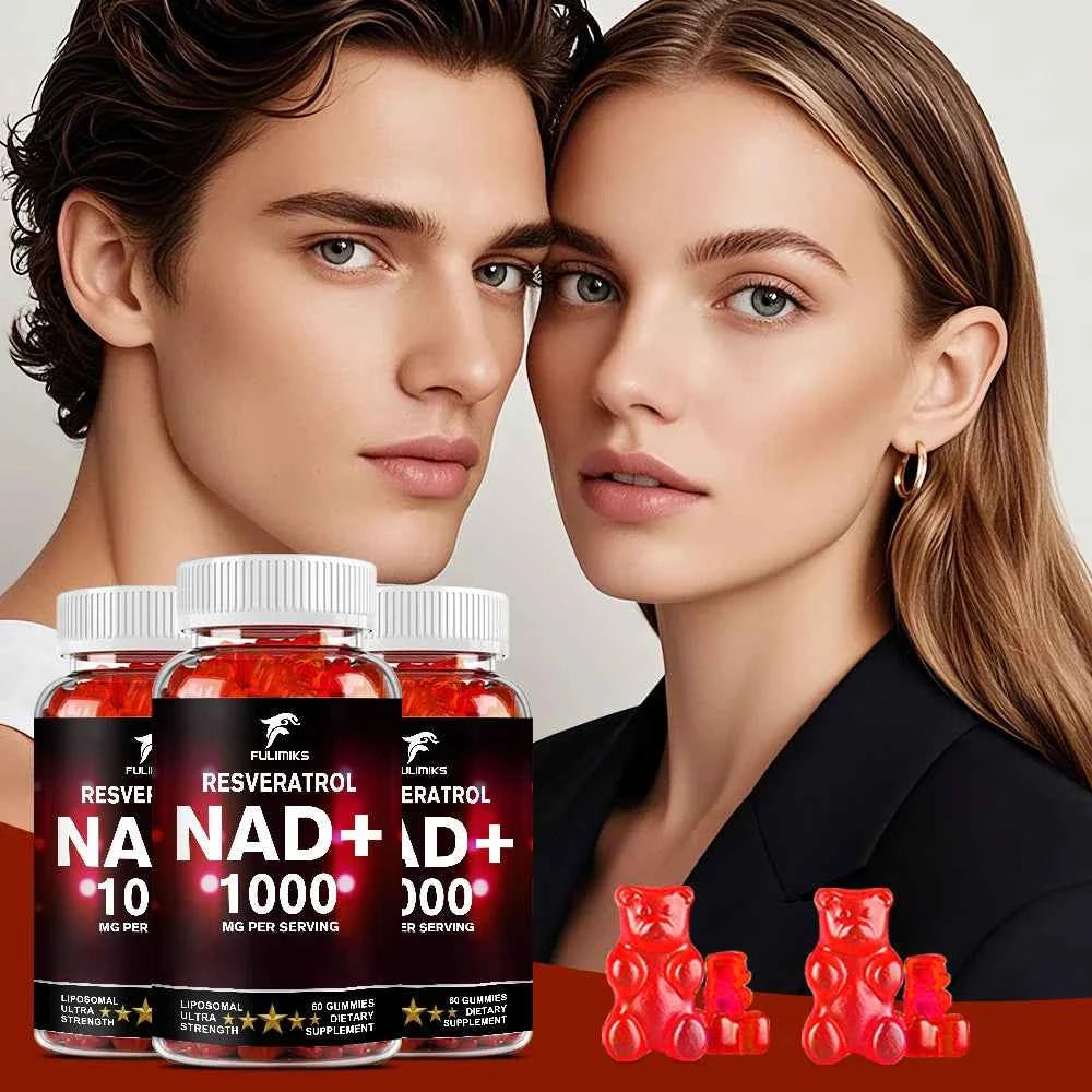 NAD+ Resveratrol Supplement Gummies - High Absorption, Energy Supplement, Daily Energy &amp; Skin Support  - 60 Gummies