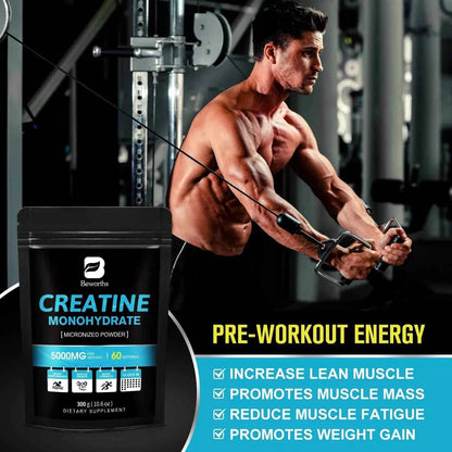 BEWORTHS 300g Creatine Monohydrate Fitness Supplements Build Muscles Muscle Endurance, Non-GMO, Gluten-Free