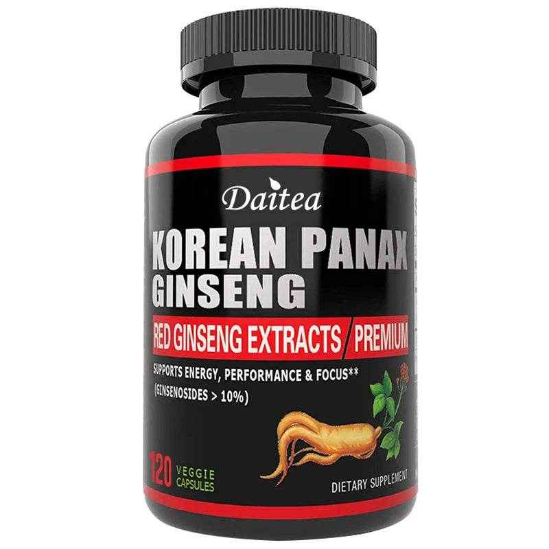 Korean Red Ginseng Vegetarian Capsules - Balances Energy Levels, Reduces Stress, Helps Maintain Memory, Focus and Fights Fatigue