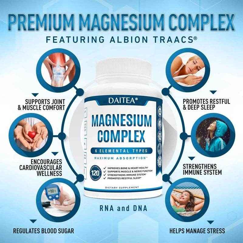 High Absorption Magnesium Complex Capsules - Dietary Supplement for Muscle, Bone, Nerve Health, Non-GMO - 120 Capsules