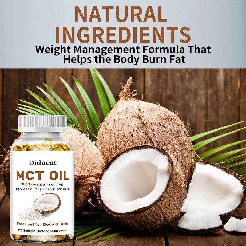 MCT Oil 3600 mg C8 C10 Capsules Ketogenic Fuel Focus, Promote Brain and Body Health, Non-GMO Coconut
