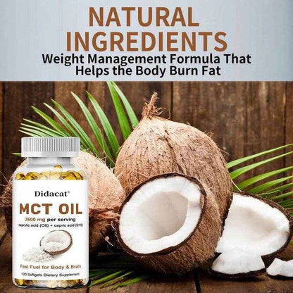 MCT Oil 3600 mg C8 C10 Capsules Ketogenic Fuel Focus, Promote Brain and Body Health, Non-GMO Coconut