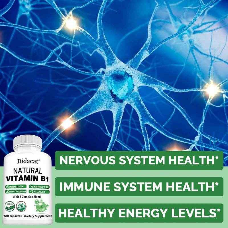 Natural Vitamin B1 - B Complex Blend, Nervous System, Immune System, Energy and Metabolic Health, Vegetarian Capsules