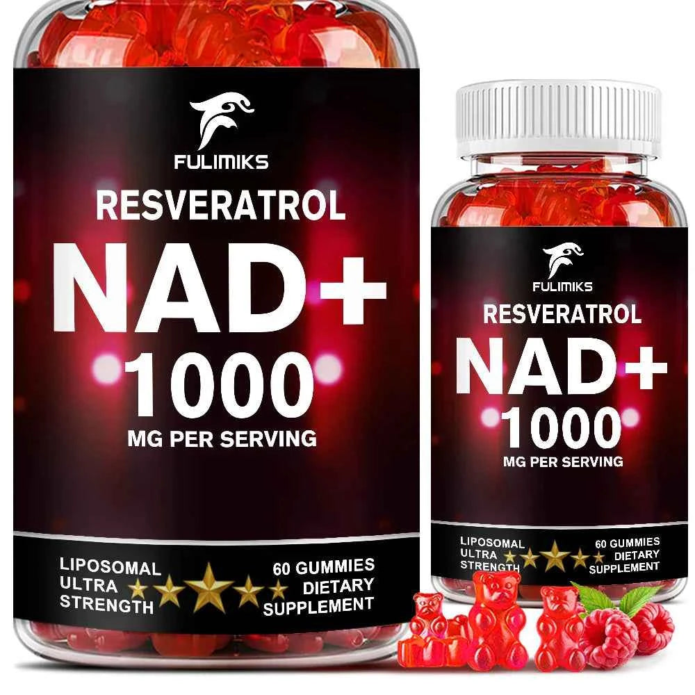 NAD+ Resveratrol Supplement Gummies - High Absorption, Energy Supplement, Daily Energy &amp; Skin Support  - 60 Gummies