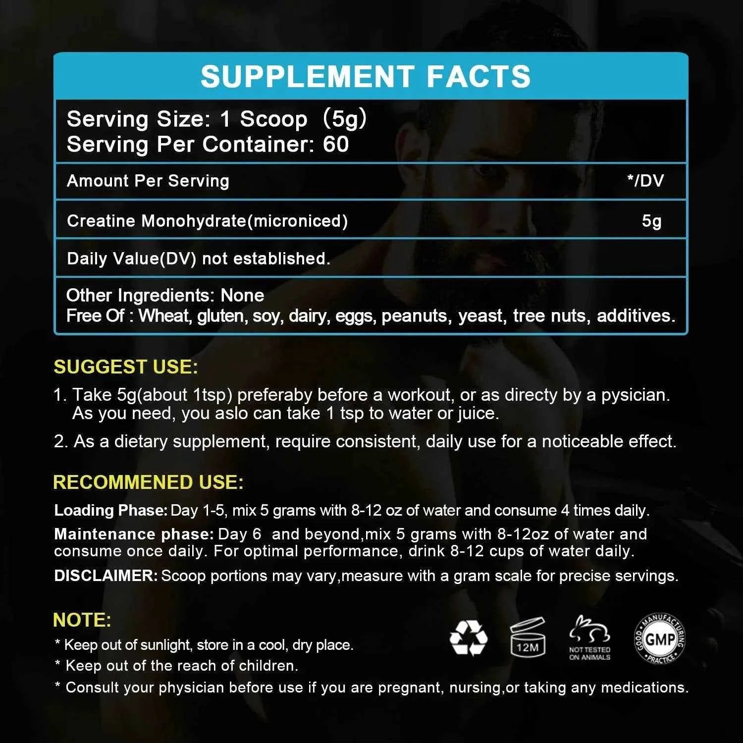 BEWORTHS 300g Creatine Monohydrate Fitness Supplements Build Muscles Muscle Endurance, Non-GMO, Gluten-Free