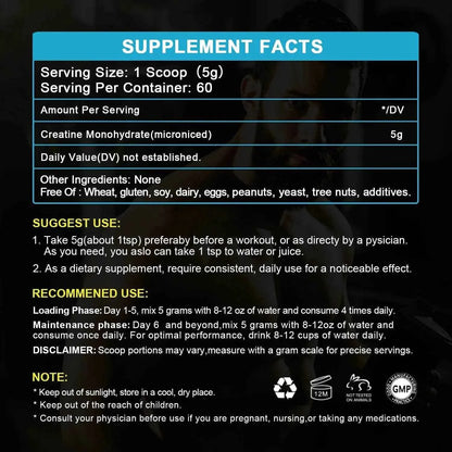 BEWORTHS 300g Creatine Monohydrate Fitness Supplements Build Muscles Muscle Endurance, Non-GMO, Gluten-Free