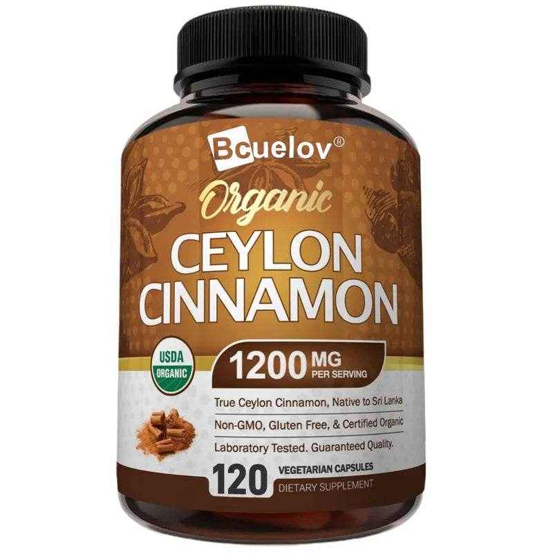 Organic Ceylon Cinnamon Supplement 1200mg - Supports Healthy Blood Sugar Levels and Promotes Heart Health, Antioxidants