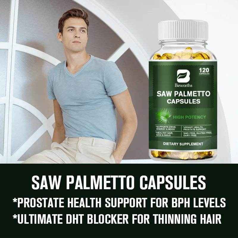 BEWORTHS Saw Palm Capsules Support Male Prostate Health ,Urinary Tract Health Enhance Vitality Support Hair health Hair Growth