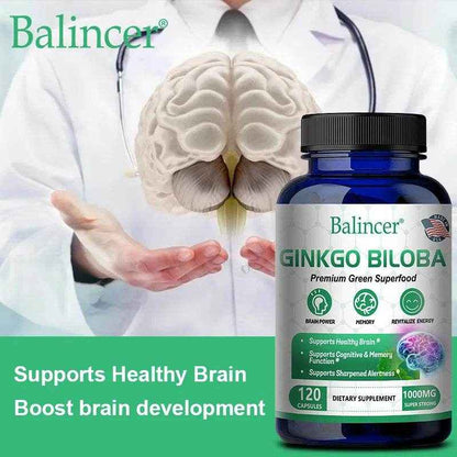 Ginkgo Biloba Extract, B Vitamin Supplement, Supports Brain Function and Memory, Focus, Stress Relief, 60/120 Veggie Capsules