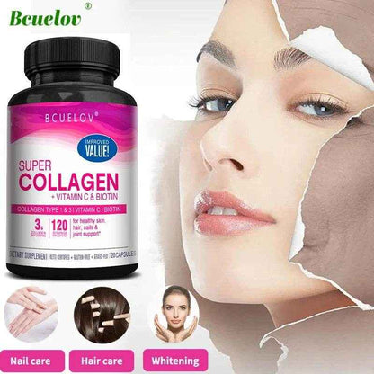 Collagen + Vitamin C plus Biotin, Anti-Aging Support, Antioxidant, Brightener, Skin, Hair &amp; Nails Supplement, 120 Capsules