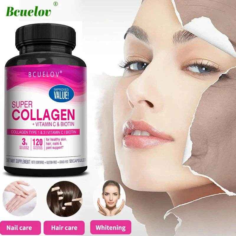 Collagen + Vitamin C plus Biotin, Anti-Aging Support, Antioxidant, Brightener, Skin, Hair &amp; Nails Supplement, 120 Capsules