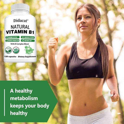 Natural Vitamin B1 - B Complex Blend, Nervous System, Immune System, Energy and Metabolic Health, Vegetarian Capsules