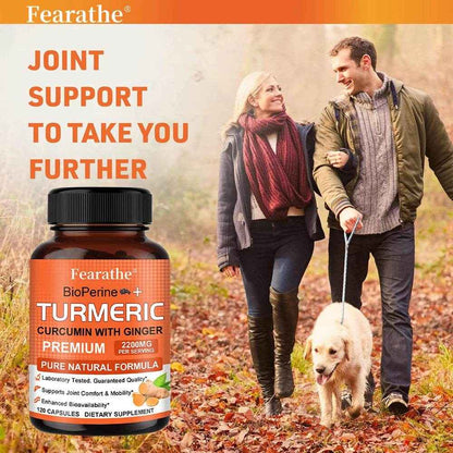 Fearathe Turmeric Supplement - Contains black pepper and ginger for antioxidant benefits, improved joint mobility, inflammation