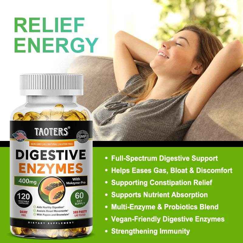 Digestive Enzyme Supplement, Beneficial Bacteria Support Immune, Digestive &amp; Cardiovascular Health, 60 Capsules