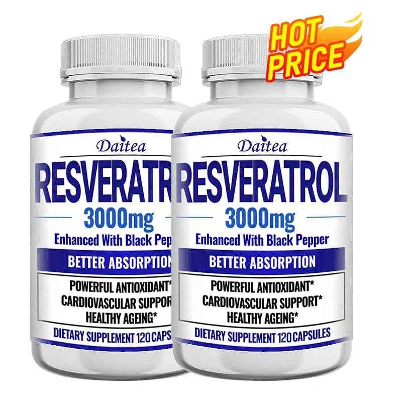 Natural Resveratrol Antioxidant Supplement - Balances Body Energy, Skin Cell Health, Brain Function and Immune System