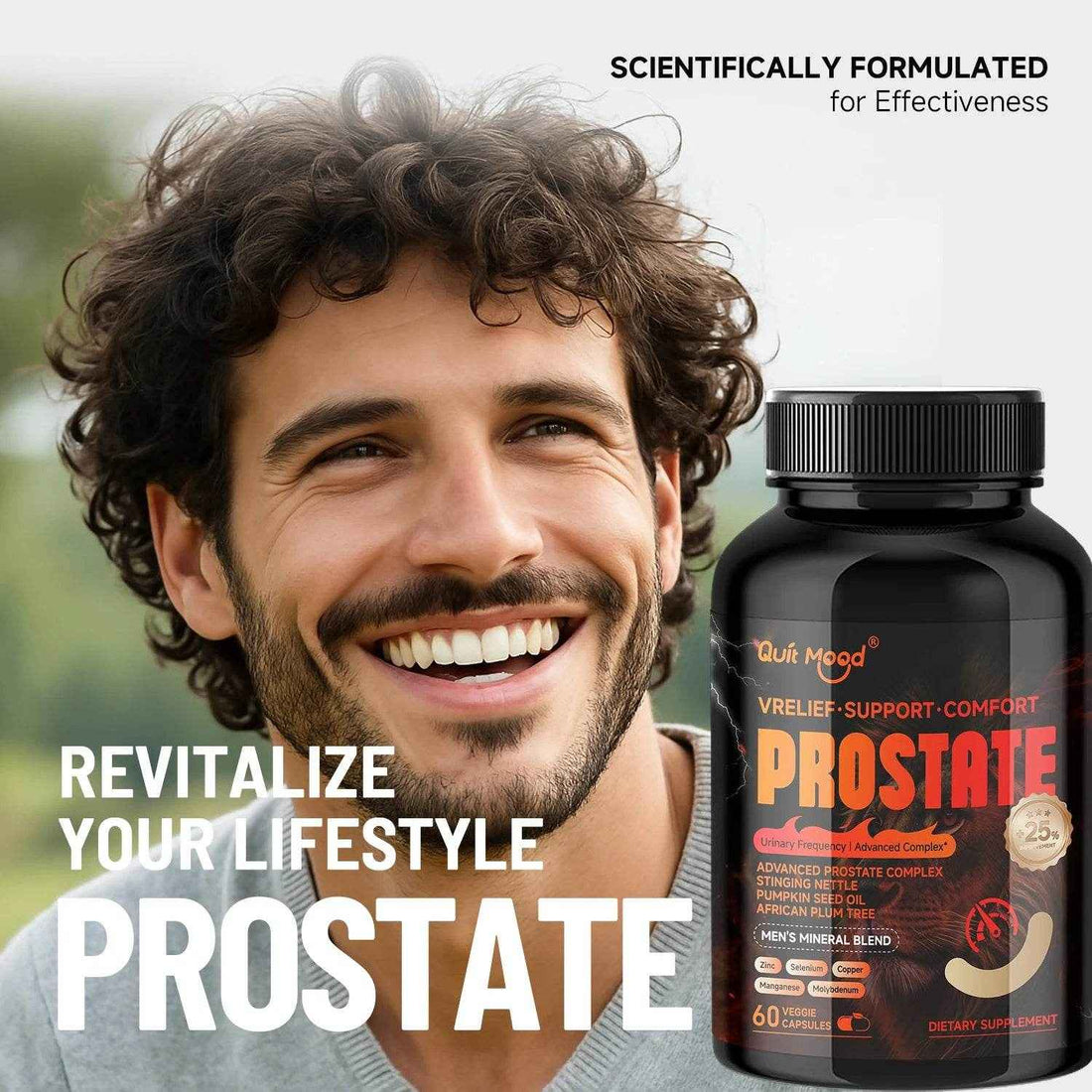 Quit mood - Advanced Prostate Support | Stinging Nettle, Pumpkin Seed Oil &amp; African Plum Extract | 60 Caps - Men’s Health Focus
