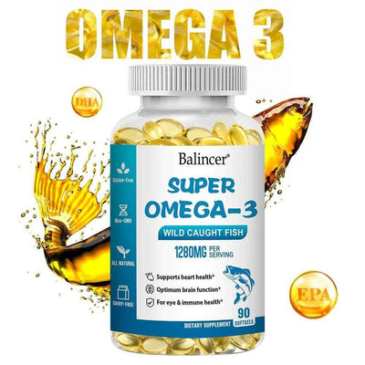OMEGA 3 Fish Oil Supplement - Rich in EPA & DHA, Supports Brain Health, Heart - Immune System, Eyes, Skin, 90 Capsules