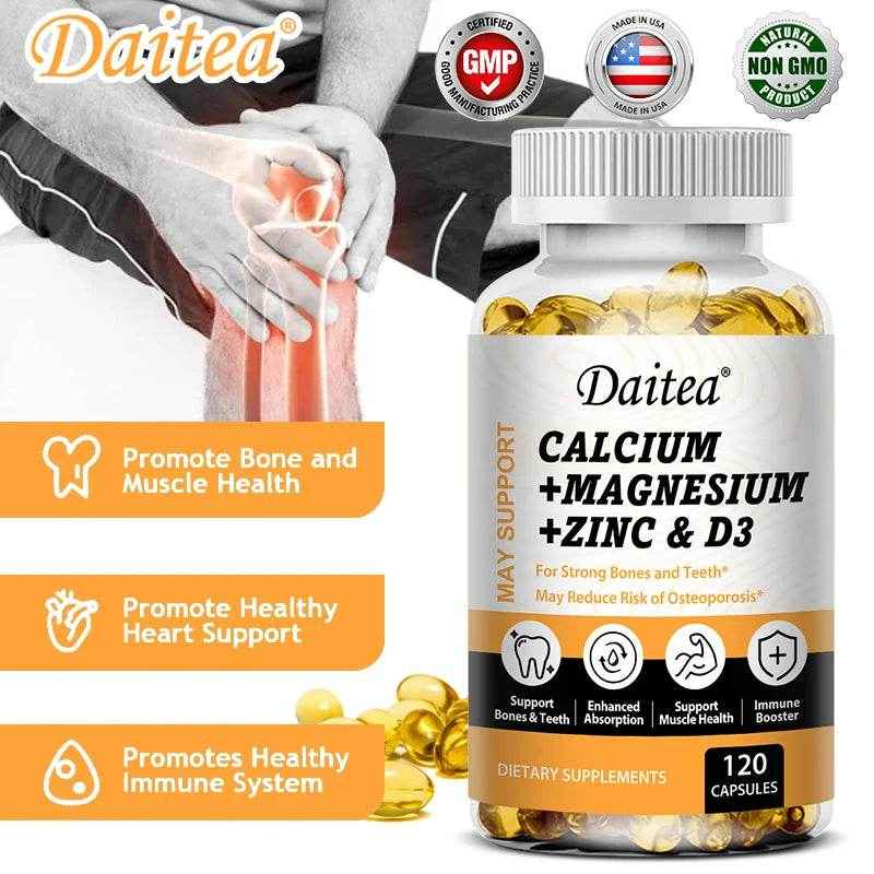 Calcium, Magnesium, Zinc + Vitamin D3 for Healthy Teeth, Bones and Muscles, Heart and Nervous System Health, Immune Function